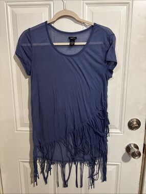 Rue21 Navy Fringe Short Sleeve Tee